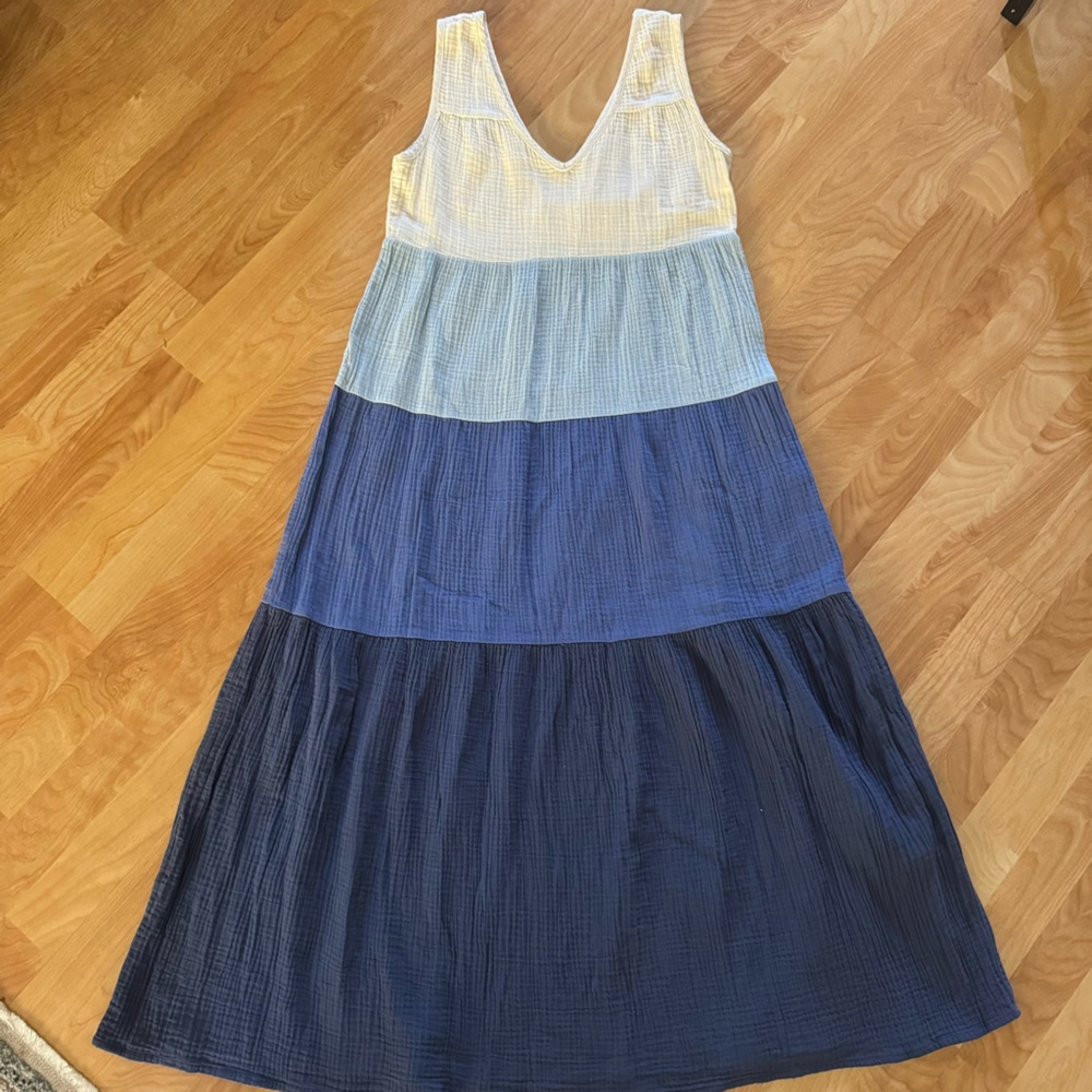 Marine Layer Corinne Gauze Maxi Dress Blue Colorblock